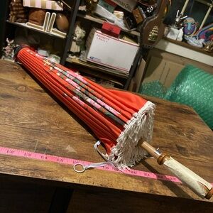 Rayon red parasol/umbrella with fringe